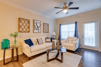 A living room with two couches and a coffee table